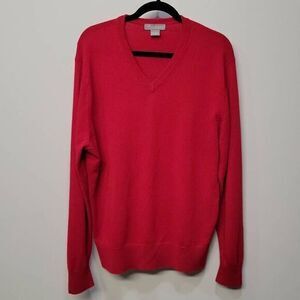 Daniel Cremieux 100% Cashmere Sweater Men Size L Red V Neck Pullover Luxury Warm